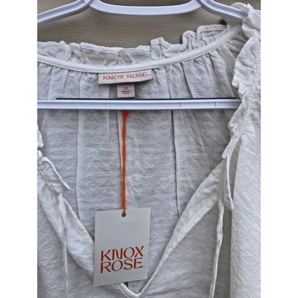 knox rose Women's Plus Puff Elbow Sleeve Top white eyelit top size 2X NWT - Picture 6 of 10